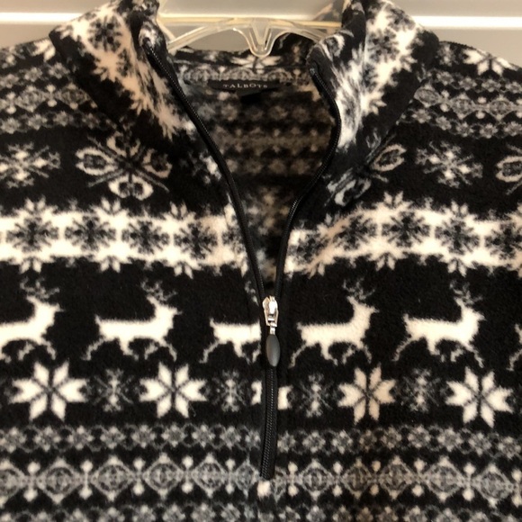 Talbots Womens Fair Isle Fleece Pullover Sz L Black Nordic Winter 1/4 Zip Snow - Picture 2 of 7
